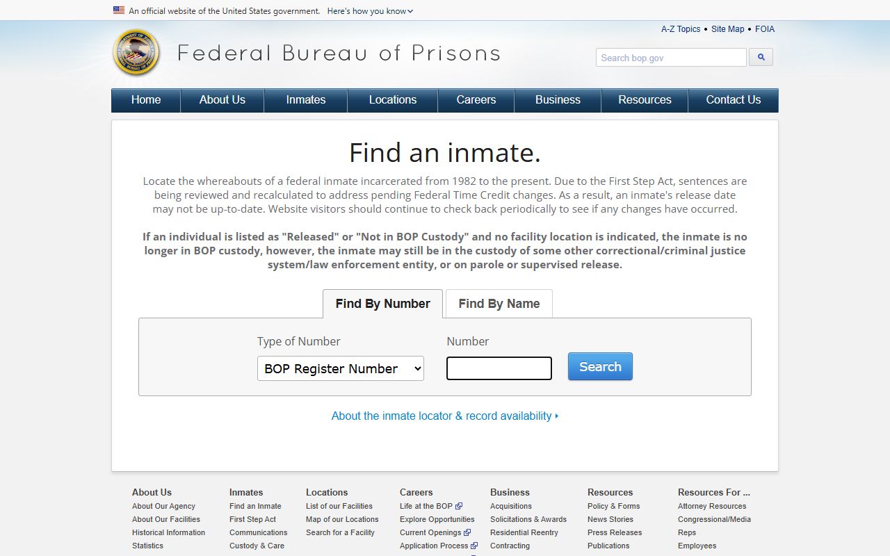 Federal BOP inmate locator for Stanislaus County federal custody searches