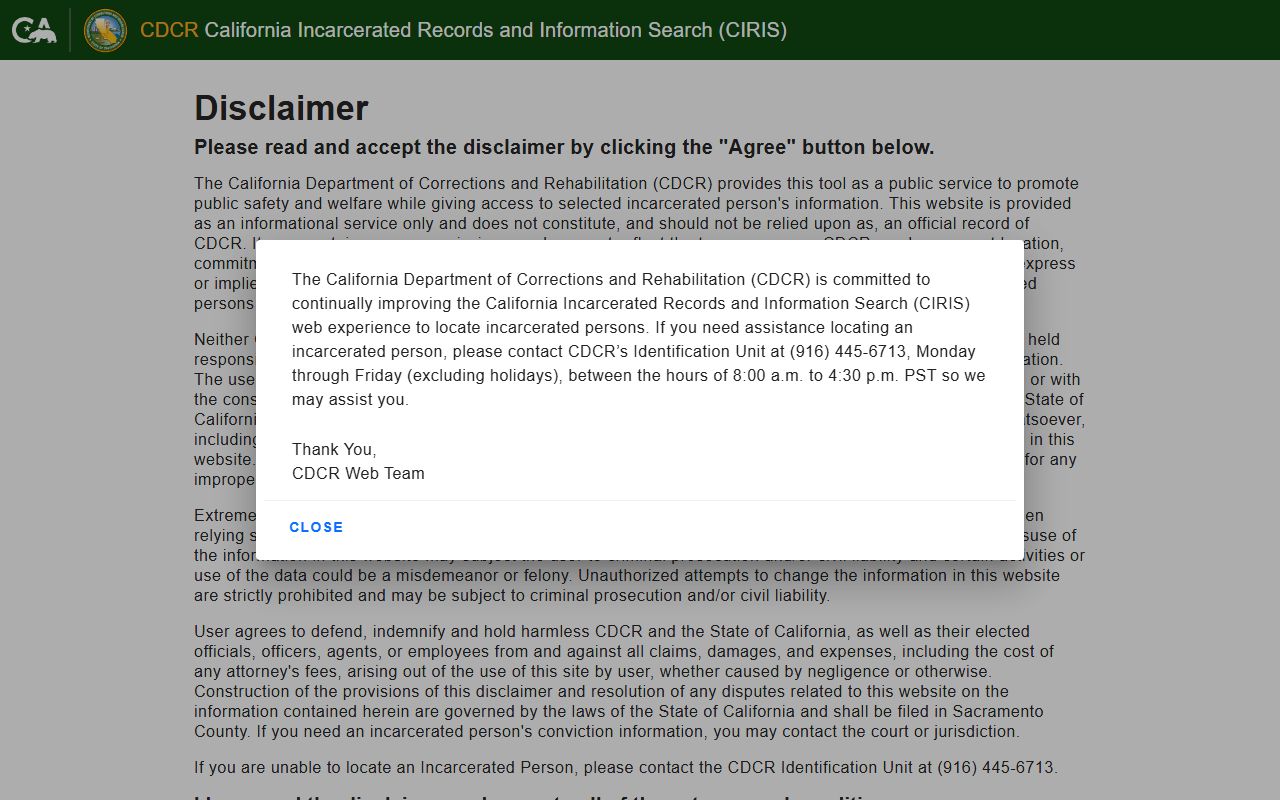 California CDCR CIRIS inmate locator for Stanislaus County state prison searches